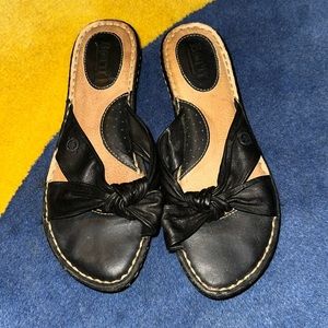 Born women’s black leather slip on heeled sandal shoes